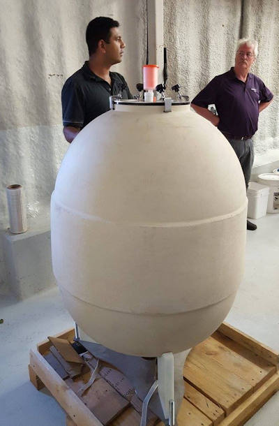 Shiraz Mottiar, winemaker at Malivoire wines, Ontario, shows off his new Ceramic Orb