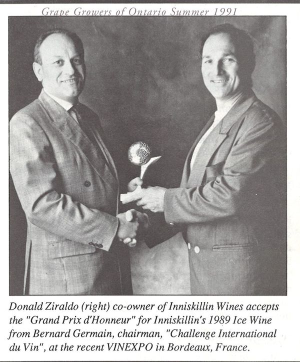 Ontario Icewine strikes gold at Vinexpo in Bordeaux, France. 1991.